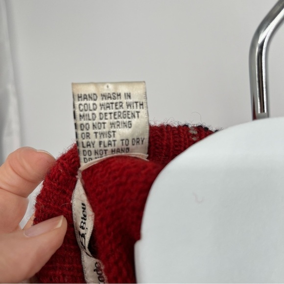 Vintage Code Bleu Womens 100% Shetland Wool Cardigan Red Grandpa Classic Trim - Picture 7 of 7